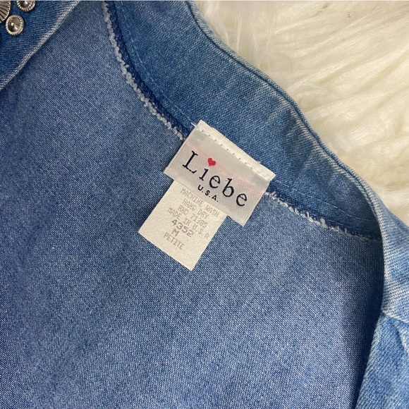 LIEBE Vintage Long Chambray Shacket Jeweled Western Long Sleeve Button Up - Picture 7 of 10